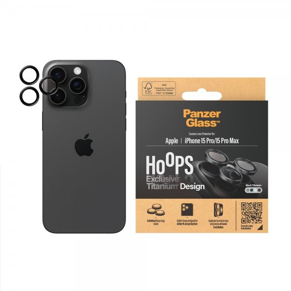 PanzerGlass iPhone 15 Pro/iPhone 15 Pro Max Kameraskydd Hoops Black Titanium