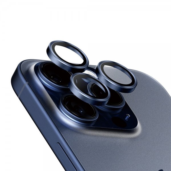 PanzerGlass iPhone 15 Pro/iPhone 15 Pro Max Kameraskydd Hoops Blue Titanium