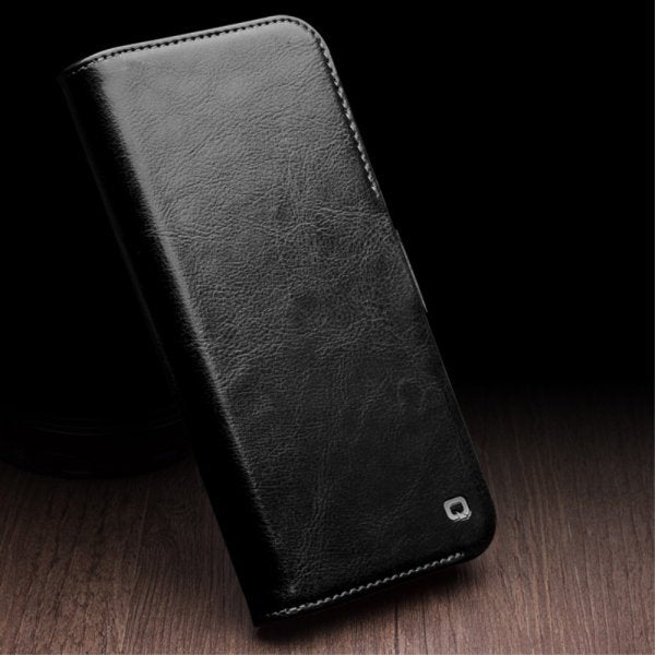 Qialino iPhone 15 Pro Max Fodral Äkta Läder Svart