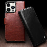 Qialino iPhone 15 Pro Max Fodral Äkta Läder Svart