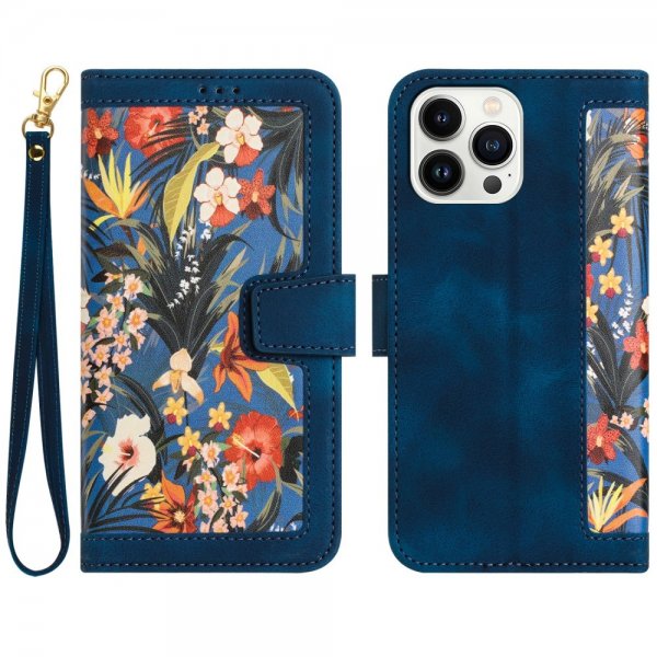 iPhone 15 Pro Max Fodral Blommönster Mörkblå