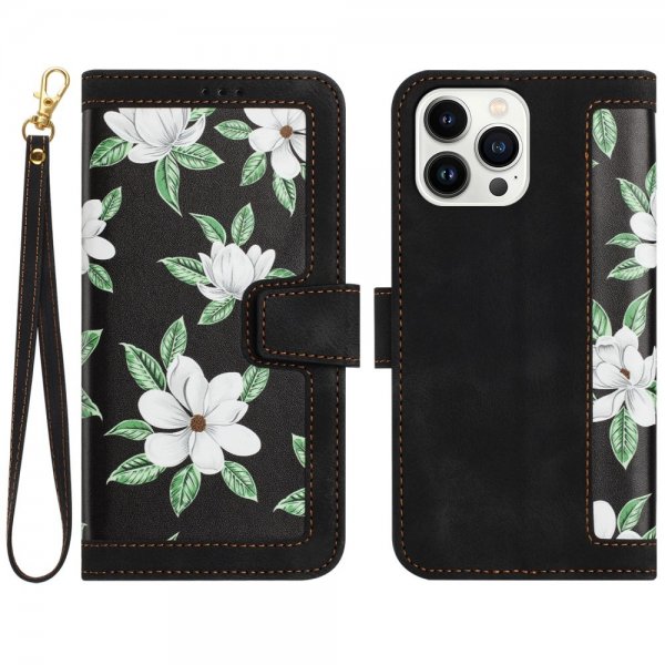 iPhone 15 Pro Max Fodral Blommönster Svart