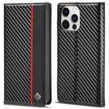 Lc.Imeeke iPhone 15 Pro Max Fodral Kolfibertextur Röd Stripe Vertical Svart