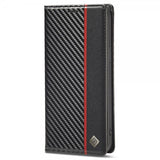 Lc.Imeeke iPhone 15 Pro Max Fodral Kolfibertextur Röd Stripe Vertical Svart