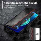 Lc.Imeeke iPhone 15 Pro Max Fodral Kolfibertextur Röd Stripe Vertical Svart