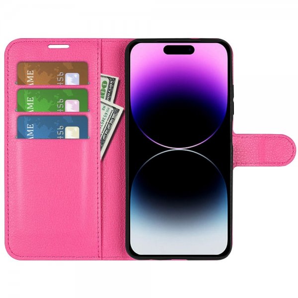 iPhone 15 Pro Max Fodral Litchi Magenta