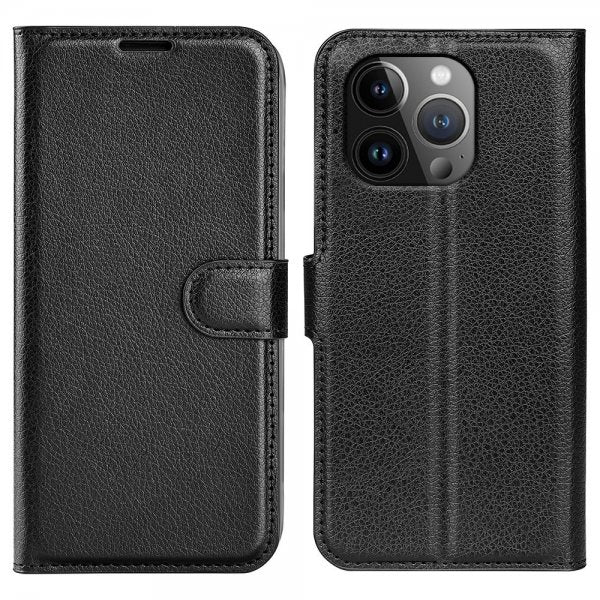 iPhone 15 Pro Max Fodral Litchi Svart