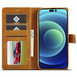 Lc.Imeeke iPhone 15 Pro Max Fodral med Kortfack Stativfunktion Ljusbrun