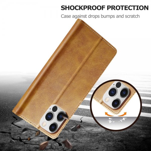 Lc.Imeeke iPhone 15 Pro Max Fodral med Kortfack Stativfunktion Ljusbrun