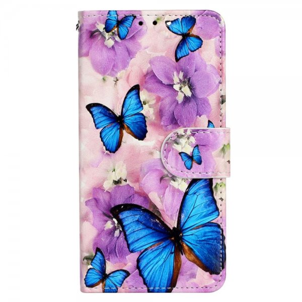 iPhone 15 Pro Max Fodral Motiv Lila Blommor Blåa Fjärilar