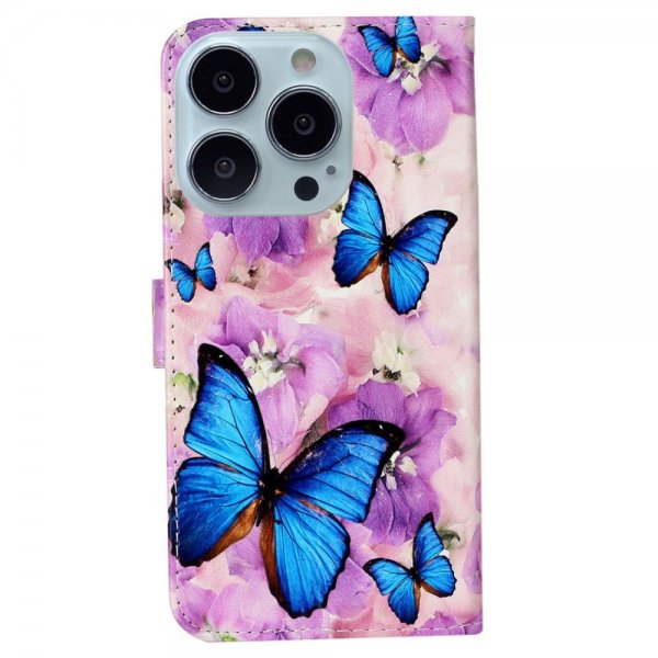 iPhone 15 Pro Max Fodral Motiv Lila Blommor Blåa Fjärilar
