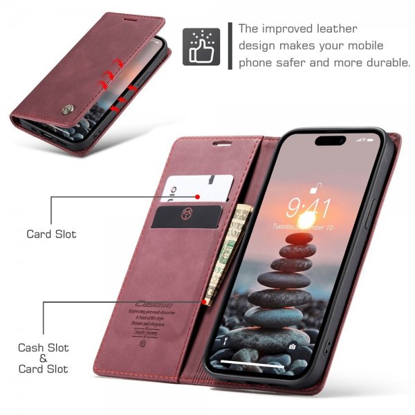 CaseMe iPhone 15 Pro Max Fodral Retro Flip Röd