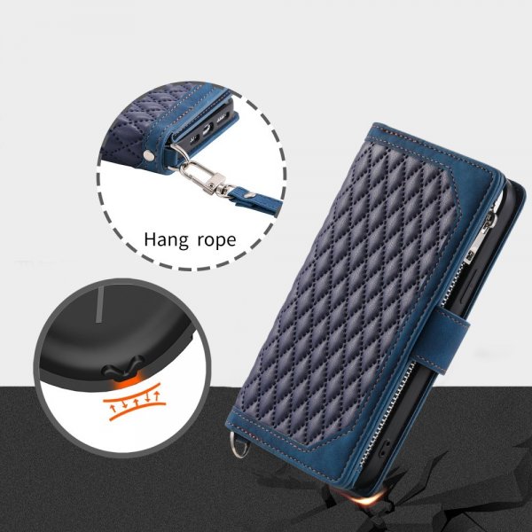iPhone 15 Pro Max Fodral Rombmönster Dragkedja Blå