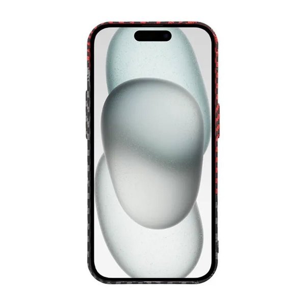 iPhone 15 Pro Max Skal Kolfibermönster Svart Röd