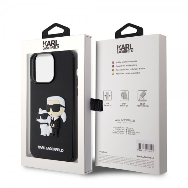 Karl Lagerfeld iPhone 15 Pro Max Skal 3D Rubber Karl & Choupette Svart