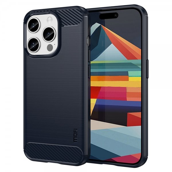 Mofi iPhone 15 Pro Max Skal Borstad Kolfibertextur Blå