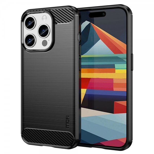 Mofi iPhone 15 Pro Max Skal Borstad Kolfibertextur Svart