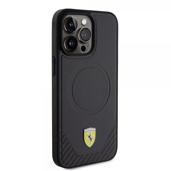 Ferrari iPhone 15 Pro Max Skal Carbon PU Leather MagSafe Svart