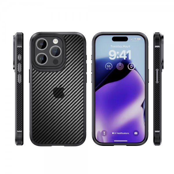 Ipaky iPhone 15 Pro Max Skal Kolfibermönster Blå