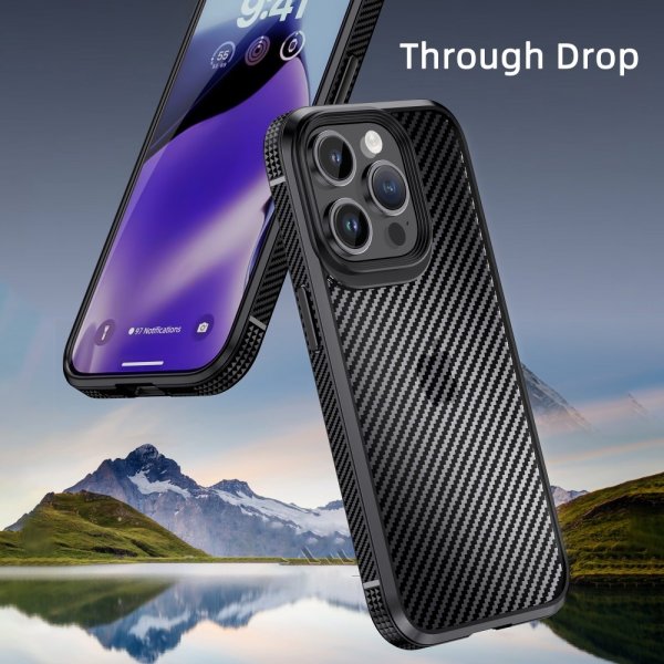 Ipaky iPhone 15 Pro Max Skal Kolfibermönster Svart