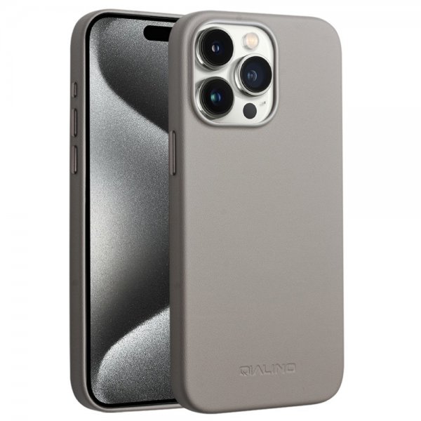 Qialino iPhone 15 Pro Max Skal Konstläder MagSafe Grå
