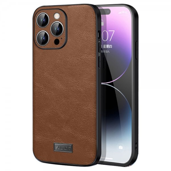 Sulada iPhone 15 Pro Max Skal Lädertextur Brun