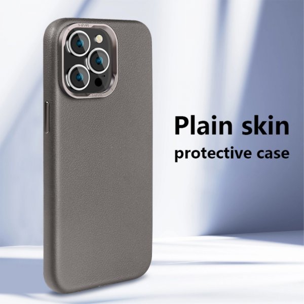 X-Level iPhone 15 Pro Skal Lädertextur MagSafe Grå