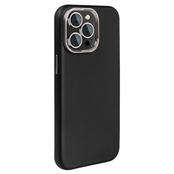 X-Level iPhone 15 Pro Skal Lädertextur MagSafe Svart