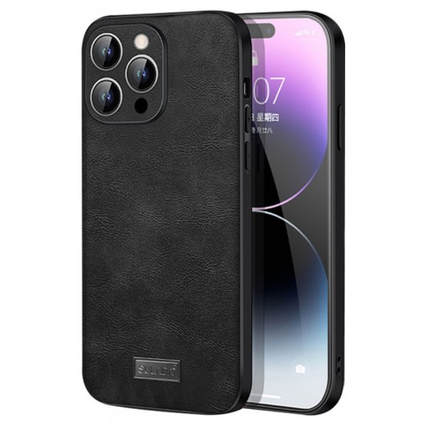 Sulada iPhone 15 Pro Max Skal Lädertextur Svart