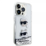 Karl Lagerfeld iPhone 15 Pro Max Skal Liquid Glitter Karl & Choupette Silver