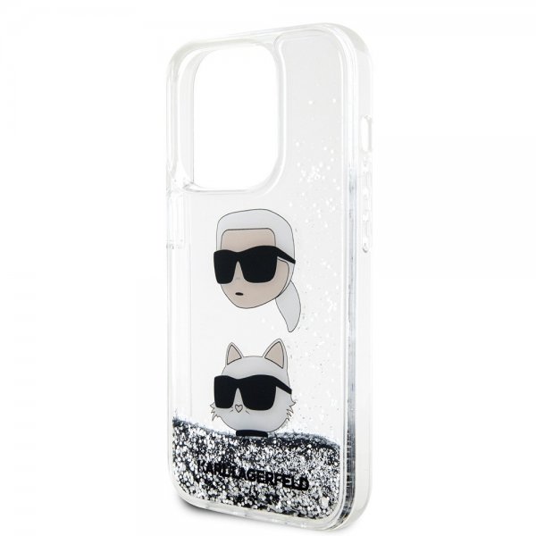 Karl Lagerfeld iPhone 15 Pro Max Skal Liquid Glitter Karl & Choupette Silver
