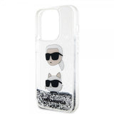 Karl Lagerfeld iPhone 15 Pro Max Skal Liquid Glitter Karl & Choupette Silver