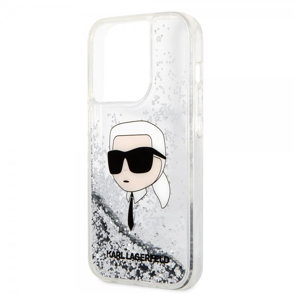 Karl Lagerfeld iPhone 15 Pro Max Skal Liquid Glitter NFT Karl Silver