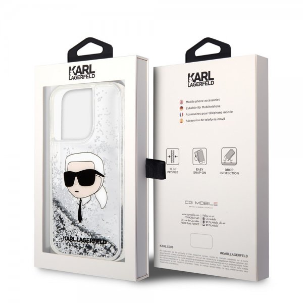 Karl Lagerfeld iPhone 15 Pro Max Skal Liquid Glitter NFT Karl Silver
