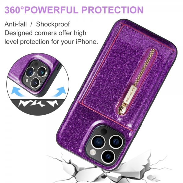 Dg.Ming iPhone 15 Pro Max Skal M3 Series Löstagbar Korthållare Glitter Lila