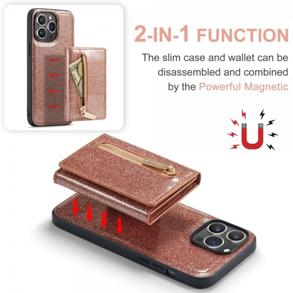 Dg.Ming iPhone 15 Pro Max Skal M3 Series Löstagbar Korthållare Glitter Roseguld