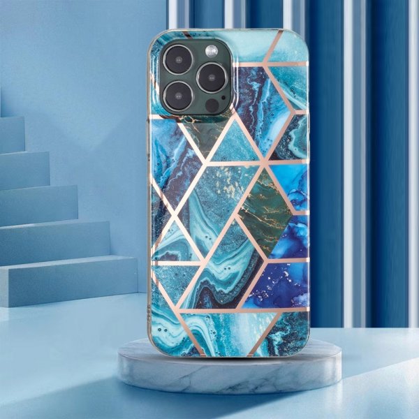 iPhone 15 Pro Max Skal Marmormönster Blå Grön