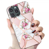 iPhone 15 Pro Max Skal Marmormönster Blommor Rosa