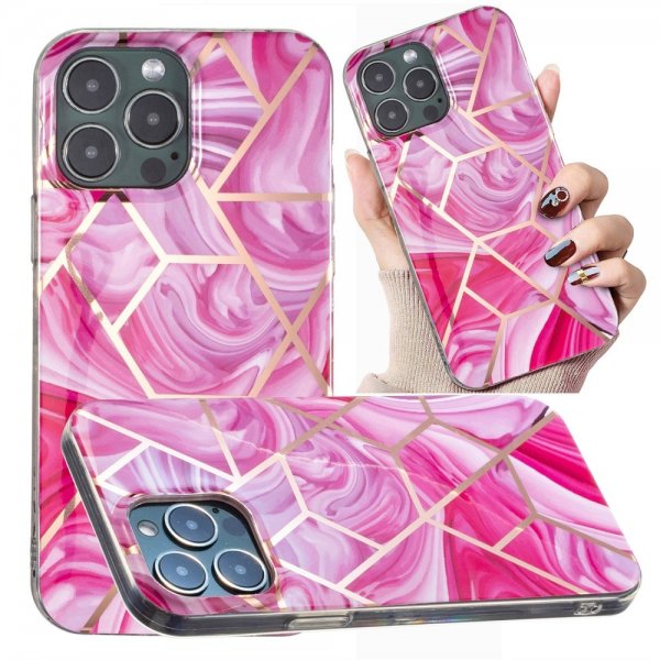 iPhone 15 Pro Max Skal Marmormönster Rosa Röd