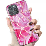 iPhone 15 Pro Max Skal Marmormönster Rosa Röd
