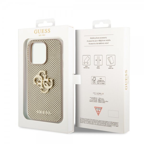 Guess iPhone 15 Pro Max Skal Perforated Glitter Guld