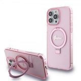 Guess iPhone 15 Pro Max Skal Ring Stand Glitter MagSafe Rosa