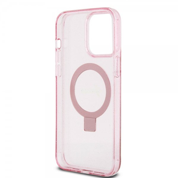 Guess iPhone 15 Pro Max Skal Ring Stand Glitter MagSafe Rosa