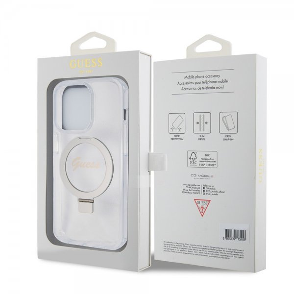 Guess iPhone 15 Pro Max Skal Ring Stand Glitter MagSafe Transparent