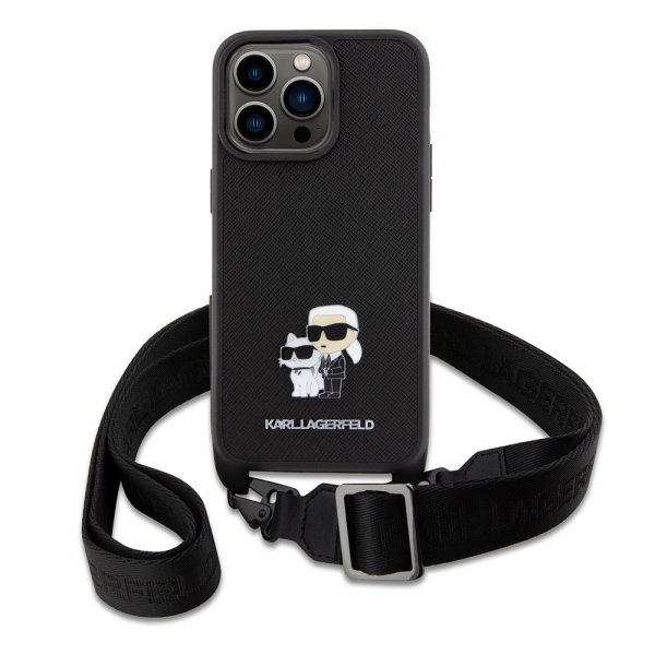 Karl Lagerfeld iPhone 15 Pro Max Skal Saffiano Karl & Choupette Crossbody Svart