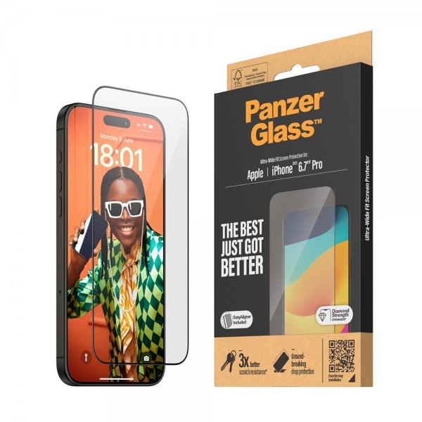 PanzerGlass iPhone 15 Pro Max Skärmskydd Ultra-Wide Fit EasyAligner