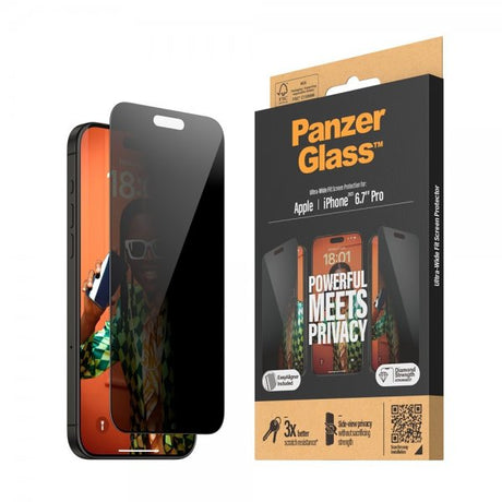 PanzerGlass iPhone 15 Pro Max Skärmskydd Ultra-Wide Fit Privacy EasyAligner