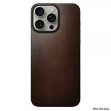 Nomad iPhone 15 Pro Max Skin Magnetic Leather Back Horween Rustic Brown
