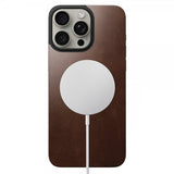 Nomad iPhone 15 Pro Max Skin Magnetic Leather Back Horween Rustic Brown