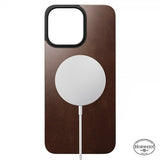 Nomad iPhone 15 Pro Max Skin Magnetic Leather Back Horween Rustic Brown
